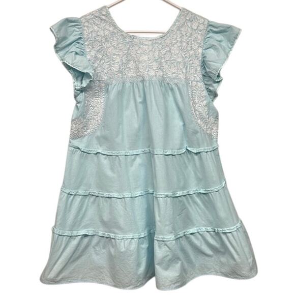 j. marie Dresses & Skirts - Chic Light Blue Ruffle Midi Dress